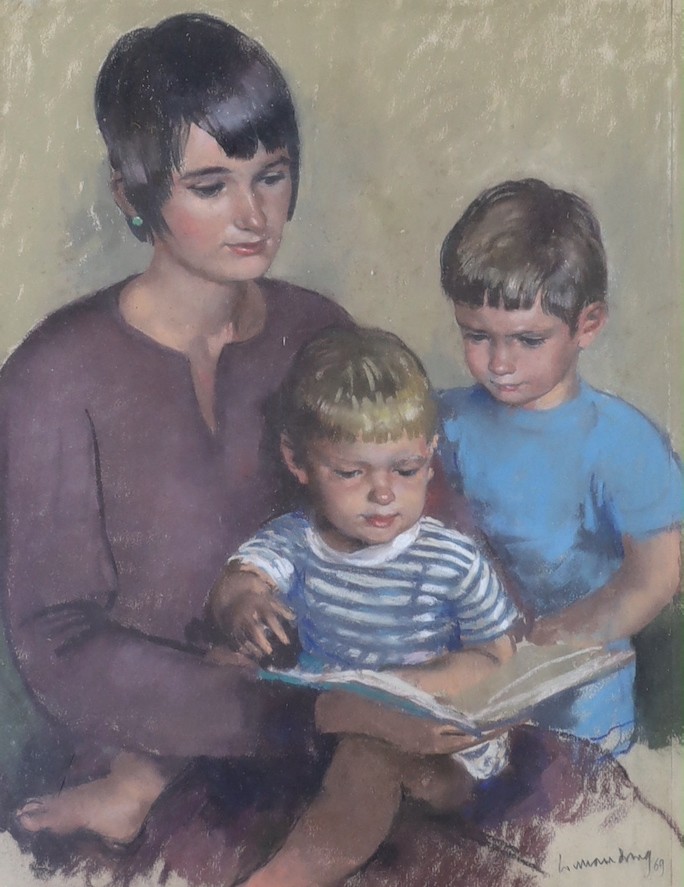 William Dring (1904-1990), pastel, 'Melissa and the boys', signed and dated '69, label verso, 50 x 40cm